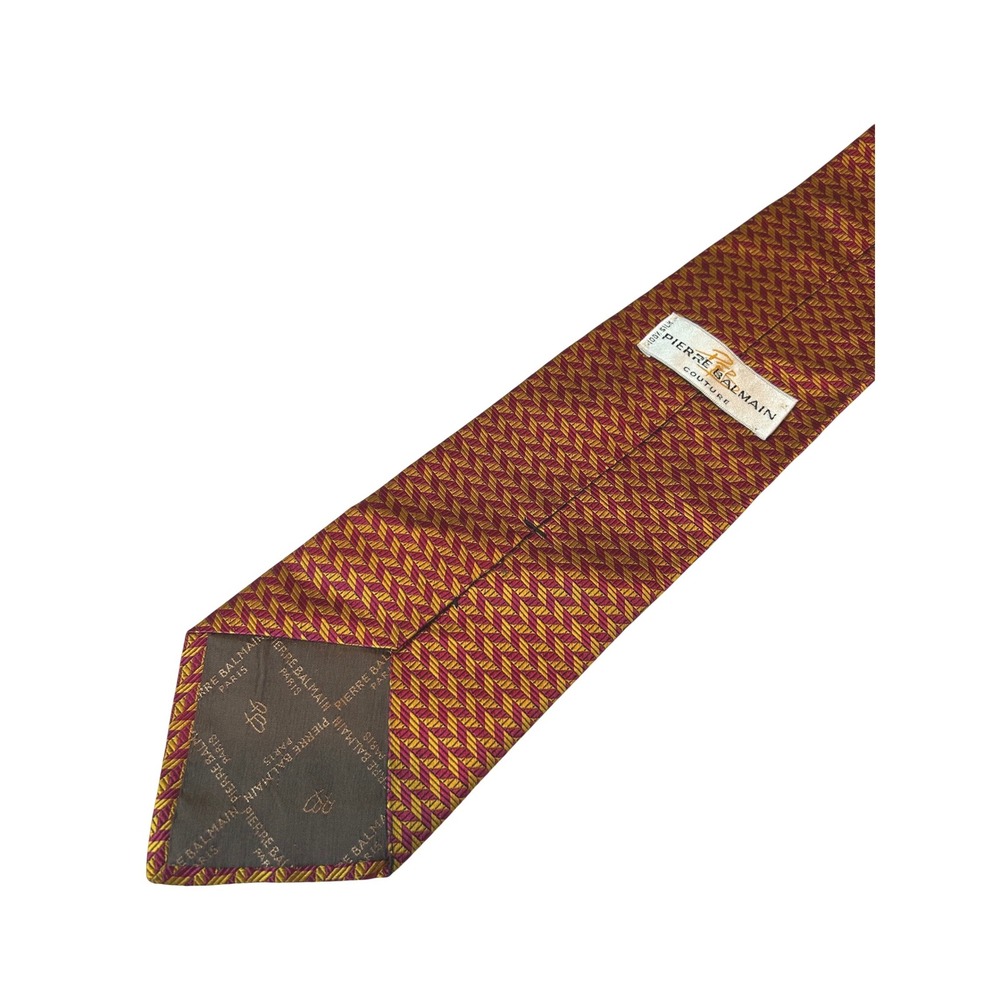 Pierre Balmain Couture 100% silk necktie vintage magenta pink gold geometric